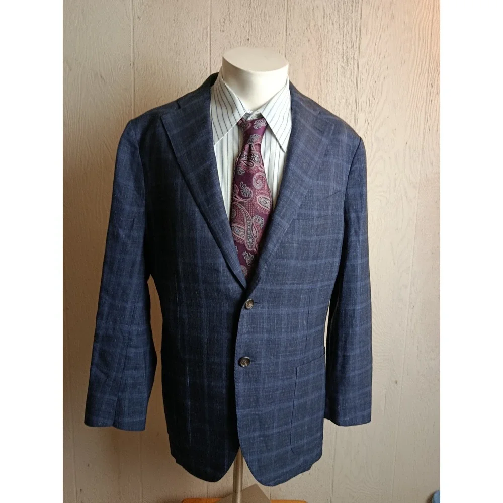 Proper Cloth Sport Coat Mens 40 R Windowpane Wool  Silk Linen Half Lined Blazer